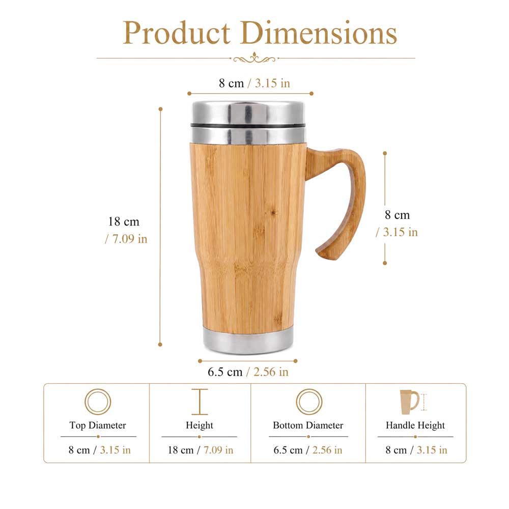 Wholesale Custom Logo 15oz Bamboo Coffee Tumbler with Ergonomic Handle - Product Image 6