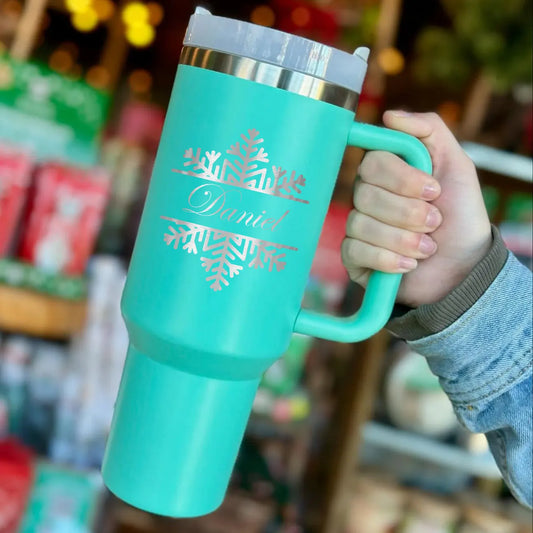 Personalize 40oz Snowflake Christmas Tumbler with Handle Straw