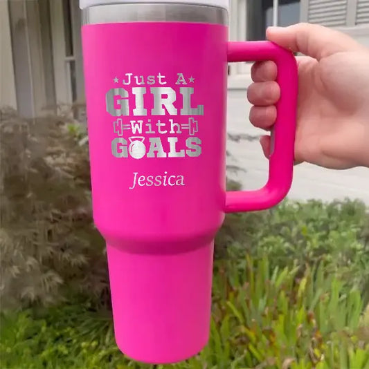 Just a Girl with Goals - Personalized 40oz Workout Tumbler with Lid and Straw
