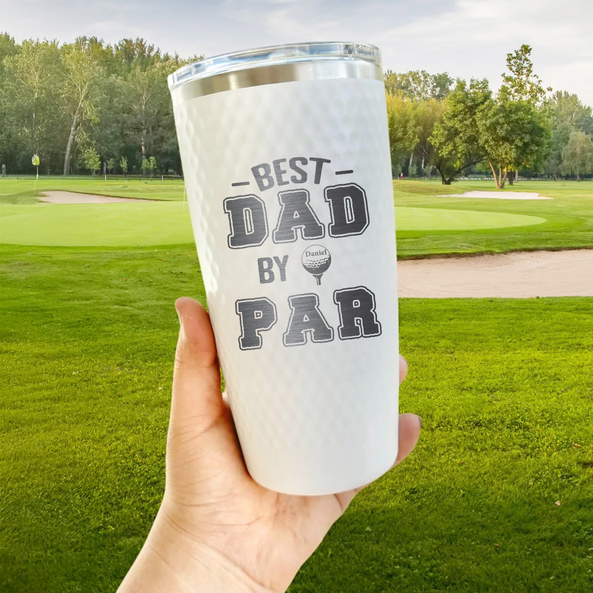Best Dad by Par Custom Golf Tumbler with Kid Names – Personalized Father's Day Gift for Golfer Dad, Coach, or Grandpa – 20oz Laser Engraved Stainless Steel Cup