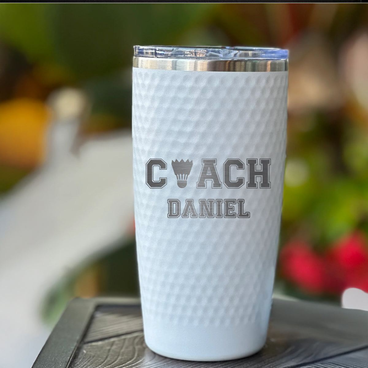 Custom Badminton Coach Tumbler – Personalized 20oz Engraved Stainless Steel Cup with Shuttlecock Icon and Custom Name