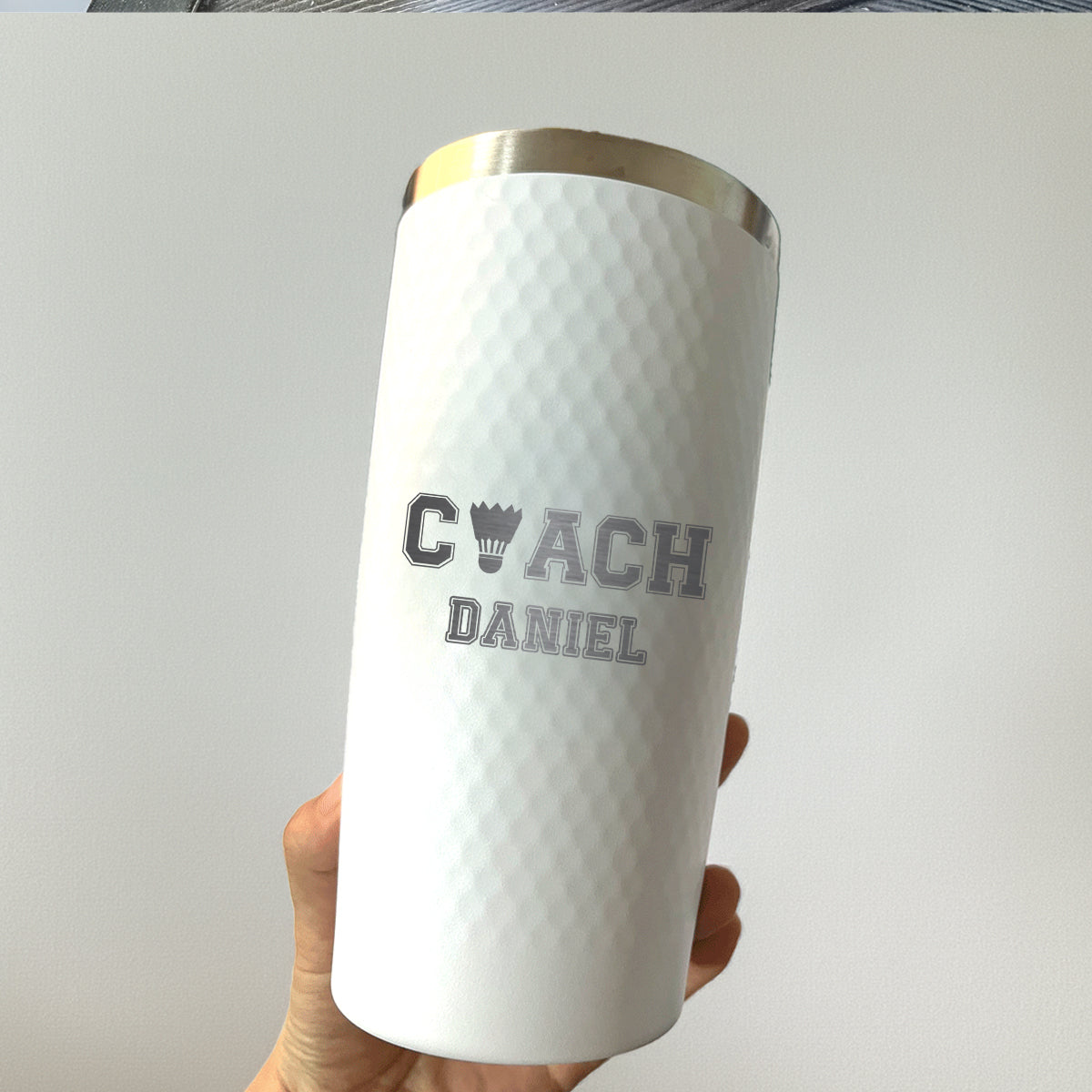 Custom Badminton Coach Tumbler – Personalized 20oz Engraved Stainless Steel Cup with Shuttlecock Icon and Custom Name