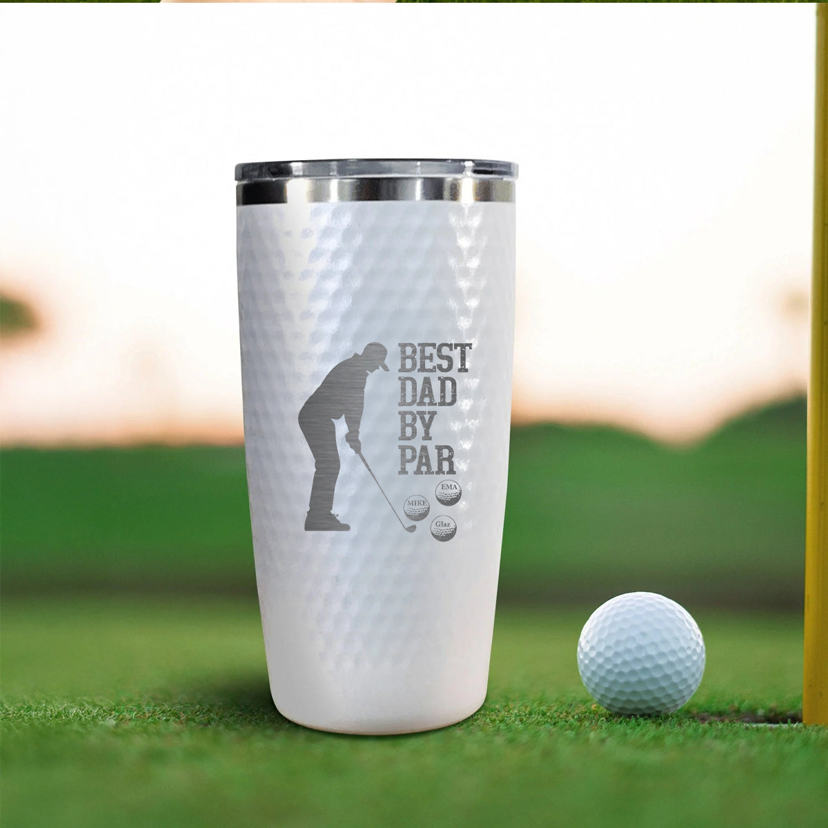 Best Dad by Par Personalized Golf Tumbler – Custom 1-5 Name Tumbler  | Engraved 20oz Cup for Golfer Dad or Coach