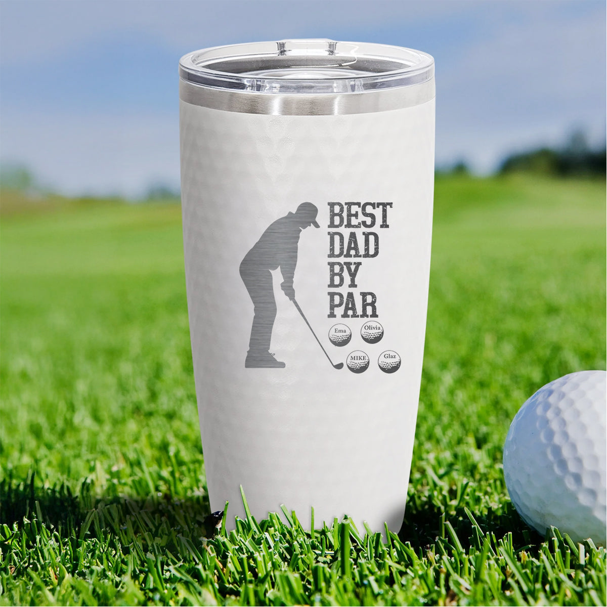Best Dad by Par Personalized Golf Tumbler – Custom 1-5 Name Tumbler  | Engraved 20oz Cup for Golfer Dad or Coach