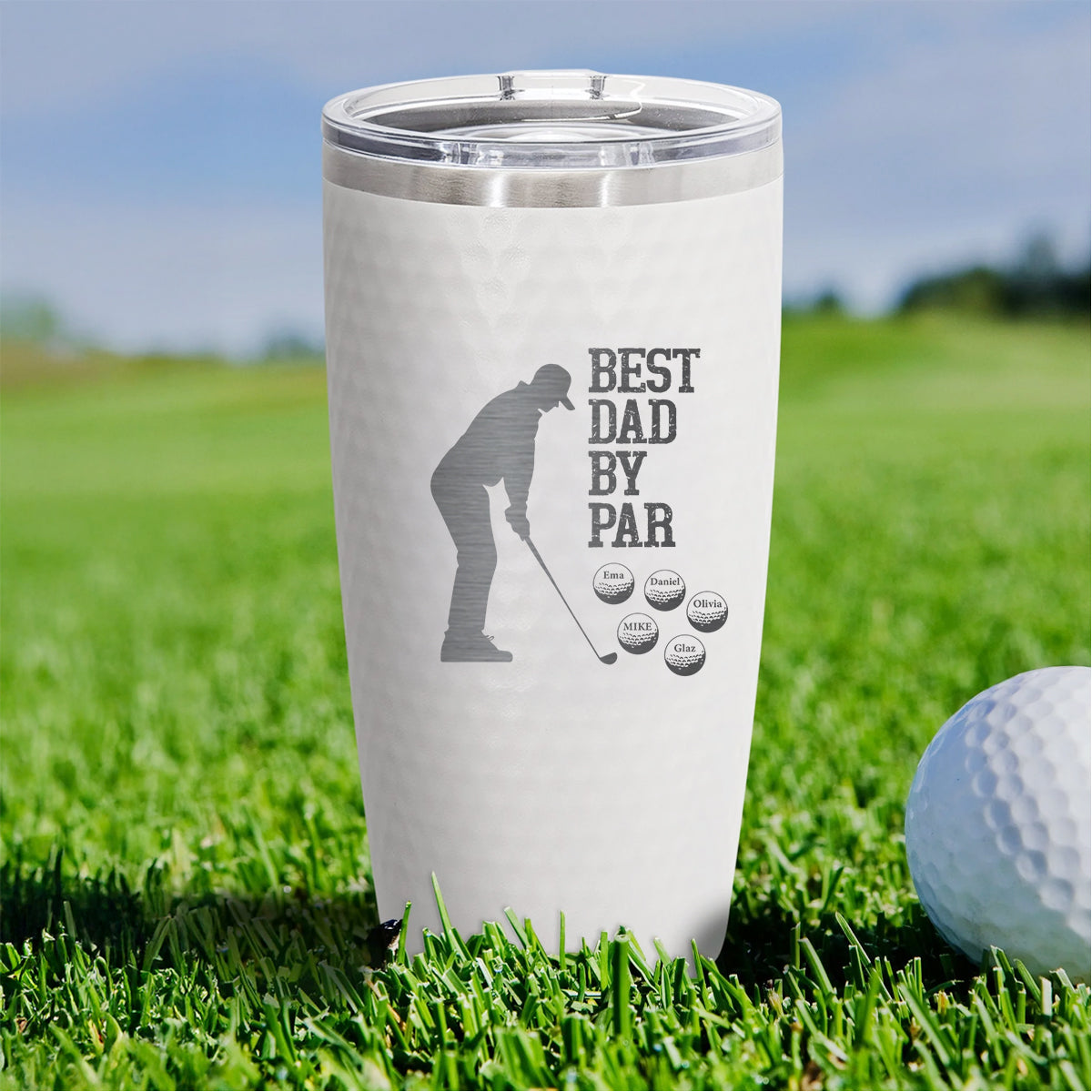 Best Dad by Par Personalized Golf Tumbler – Custom 1-5 Name Tumbler  | Engraved 20oz Cup for Golfer Dad or Coach