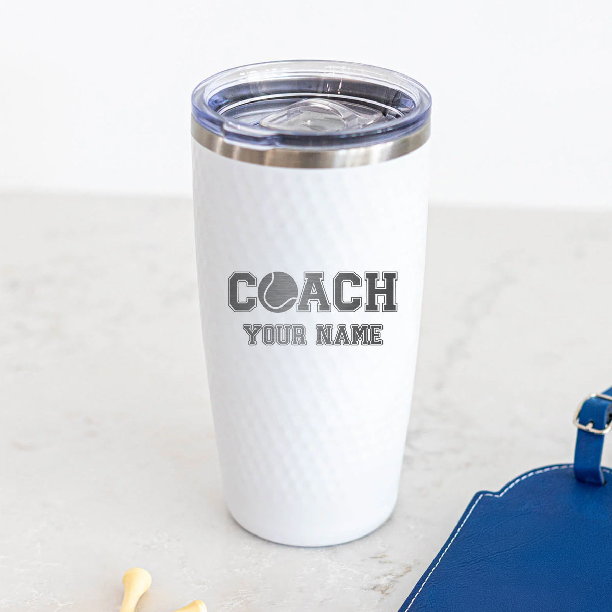 Custom Tennis Coach Tumbler – Personalized 20oz Stainless Steel Cup with Name Engraving and Tennis Ball Icon