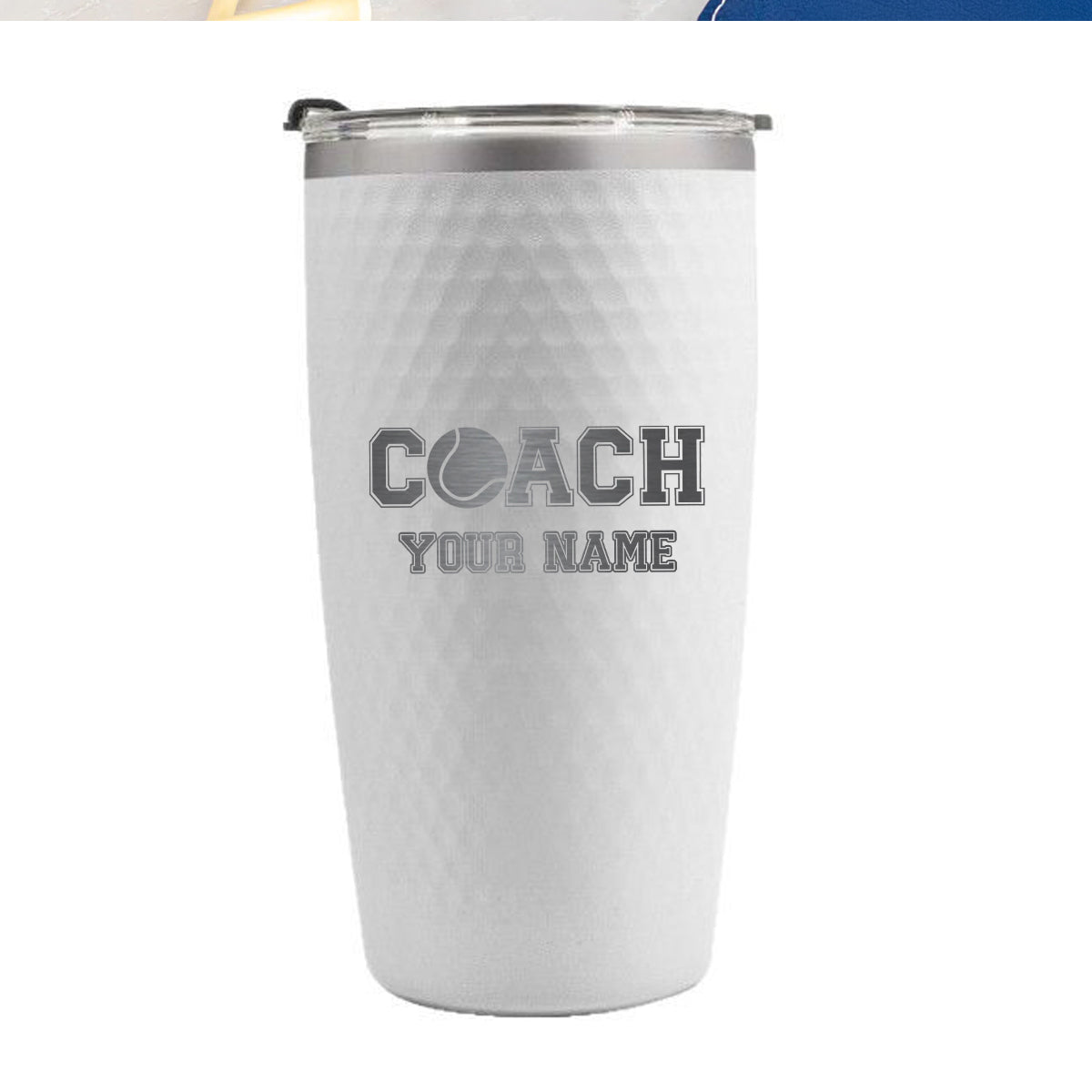 Custom Tennis Coach Tumbler – Personalized 20oz Stainless Steel Cup with Name Engraving and Tennis Ball Icon
