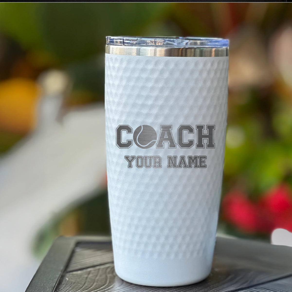 Custom Tennis Coach Tumbler – Personalized 20oz Stainless Steel Cup with Name Engraving and Tennis Ball Icon