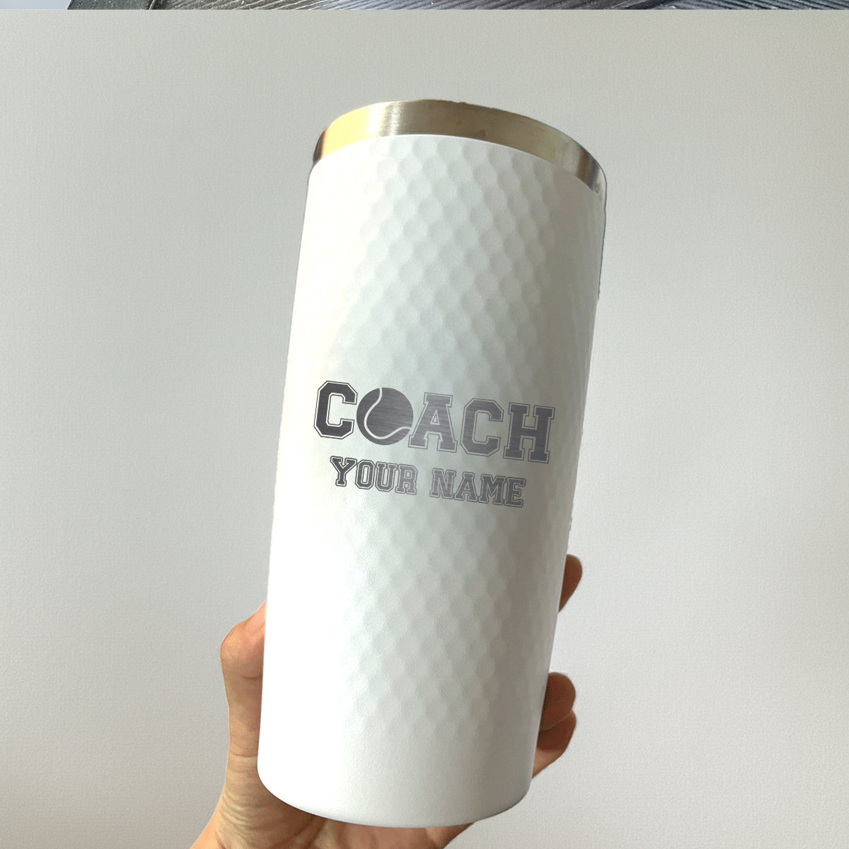 Custom Tennis Coach Tumbler – Personalized 20oz Stainless Steel Cup with Name Engraving and Tennis Ball Icon