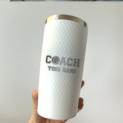 Custom Tennis Coach Tumbler – Personalized 20oz Stainless Steel Cup with Name Engraving and Tennis Ball Icon