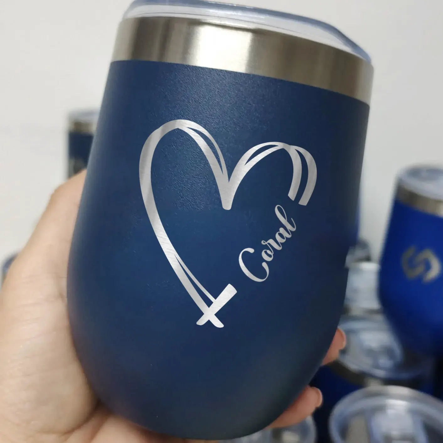 Custom 12oz Heart Design & Name Engraving Wine Tumbler