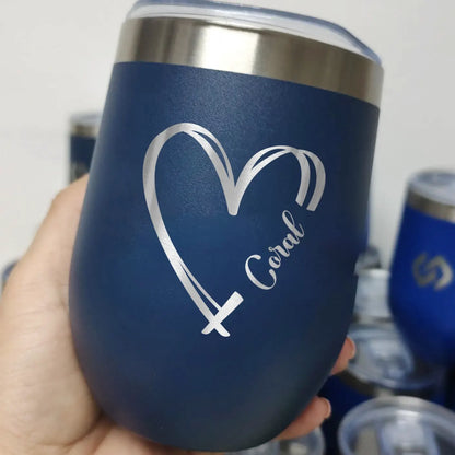 Custom 12oz Heart Design & Name Engraving Wine Tumbler