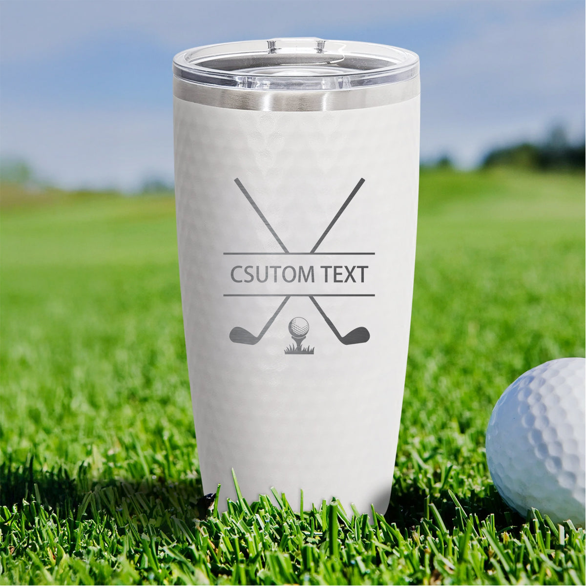 Custom Golf Tumbler – Personalized 20oz Dimpled Stainless Steel Tumbler for Golfers