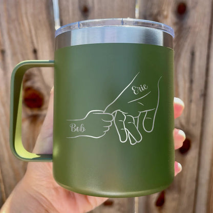 Personalized 12oz Name Tumbler - Dad and Kids Holding Hand Coffee Mug with Handle