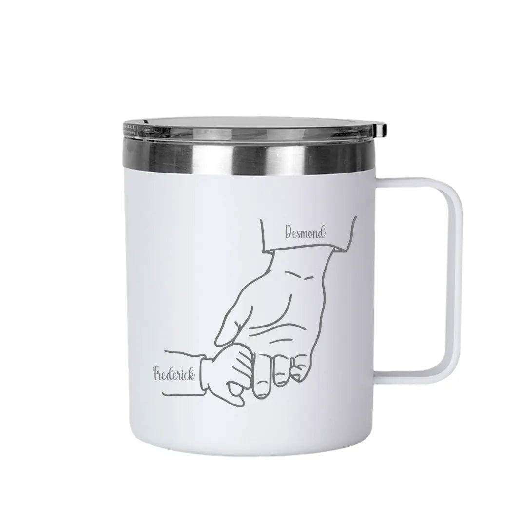 Father and Son Holding Hand - Personalized 12oz Coffee Mug with Handle Name Tumbler