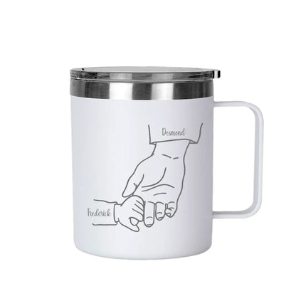Father and Son Holding Hand - Personalized 12oz Coffee Mug with Handle Name Tumbler
