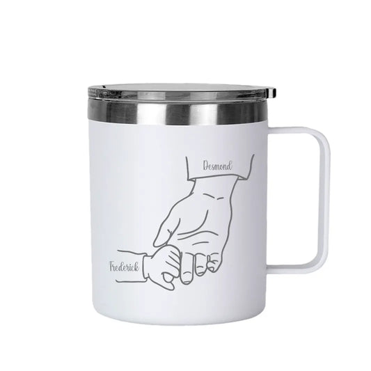 Father and Son Holding Hand - Personalized 12oz Coffee Mug with Handle Name Tumbler