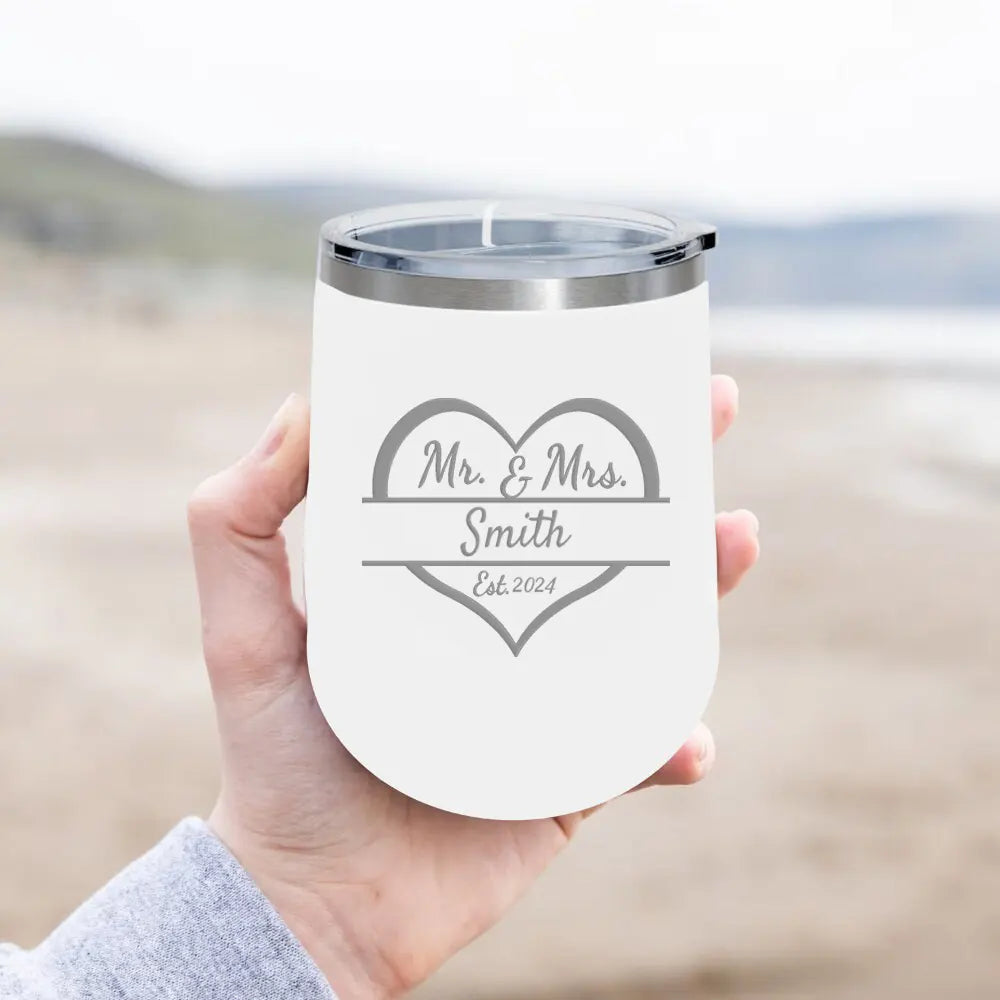 Mr and Mrs Wine Tumbler EST - Personlaized 12oz Bridal Shower Gift Tumbler