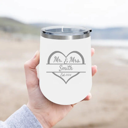 Mr and Mrs Wine Tumbler EST - Personlaized 12oz Bridal Shower Gift Tumbler