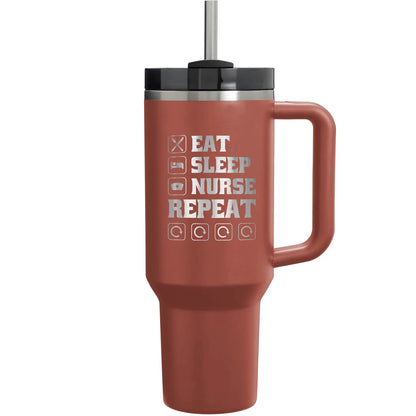 Personlaize 40oz "Eat Sleep Nurse Repeat" Nurse Name Tumbler with Handle Straw
