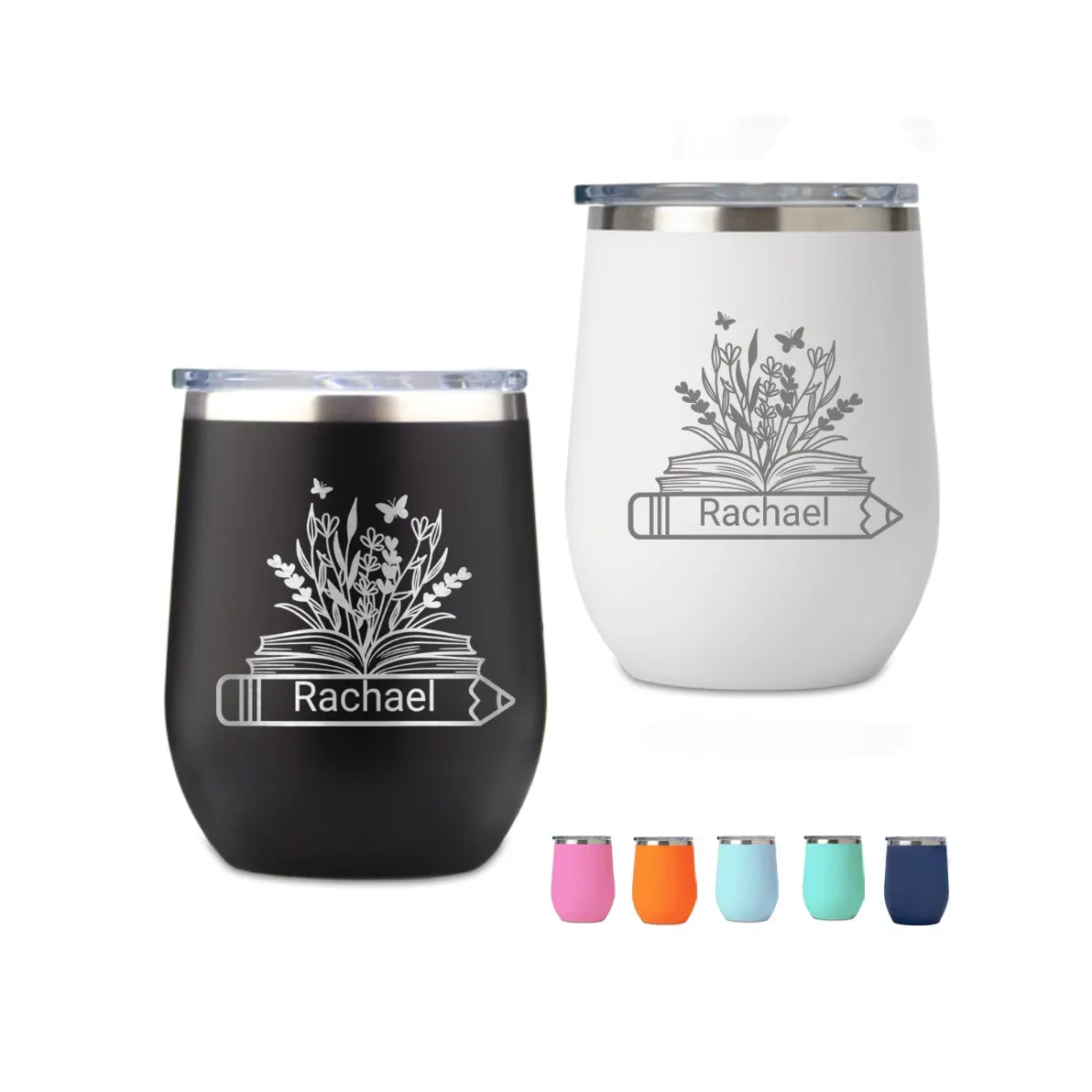 Personalize 12oz Pencil Floral Monogram Name Wine Tumbler
