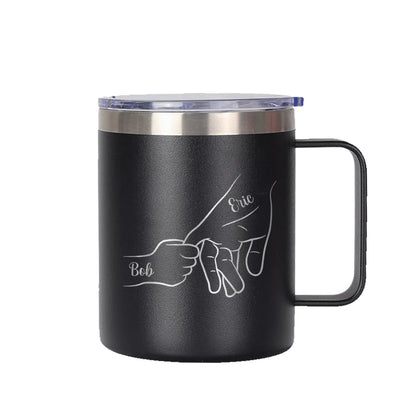 Personalized 12oz Name Tumbler - Dad and Kids Holding Hand Coffee Mug with Handle