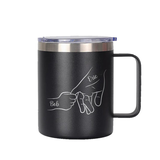 Personalized 12oz Name Tumbler - Dad and Kids Holding Hand Coffee Mug with Handle