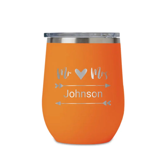 Personalized 12oz Mr and Mrs Wedding Wine Tumbler Coffee Mug