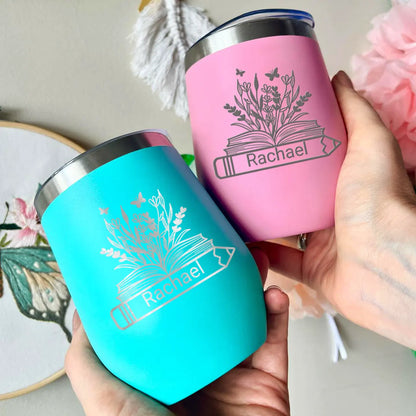 Personalize 12oz Pencil Floral Monogram Name Wine Tumbler