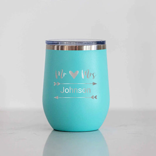 Personalized 12oz Mr and Mrs Wedding Wine Tumbler Coffee Mug