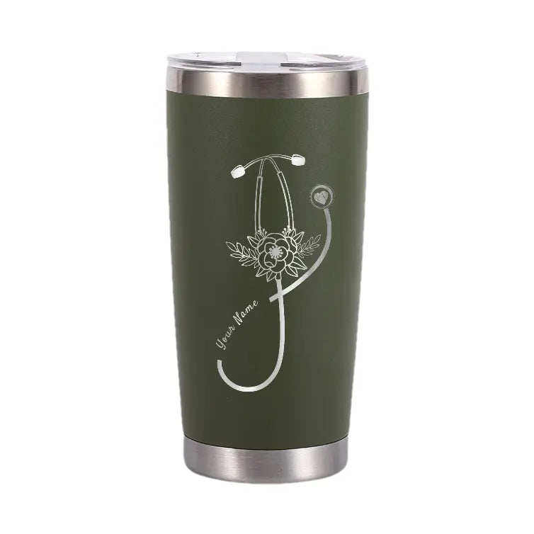 Personalized 20oz Stethoscope Floral Nurse Name Tumbler Coffee Mug