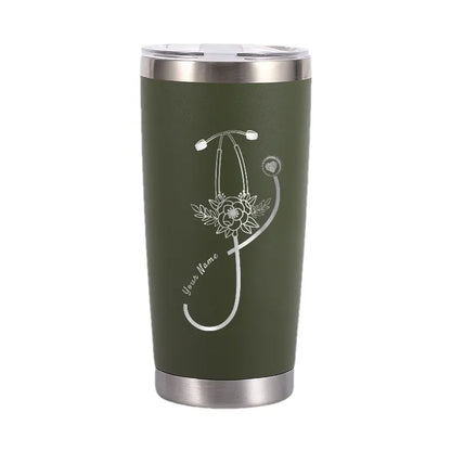 Personalized 20oz Stethoscope Floral Nurse Name Tumbler Coffee Mug