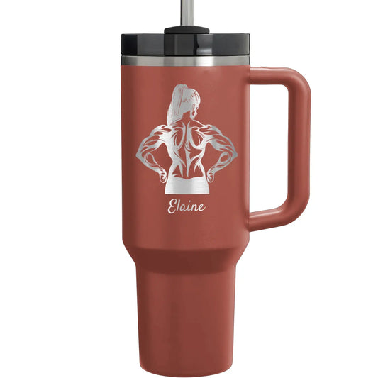Personalized 40oz Female Bodybuilder Muscle Name Tumbler