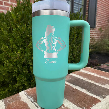 Personalized 40oz Female Bodybuilder Muscle Name Tumbler