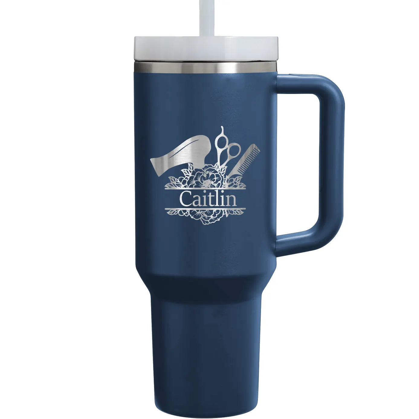Personalized 40oz Hairdresser Engraved Name Tumbler with Handle Straw