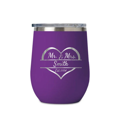 Mr and Mrs Wine Tumbler EST - Personlaized 12oz Bridal Shower Gift Tumbler