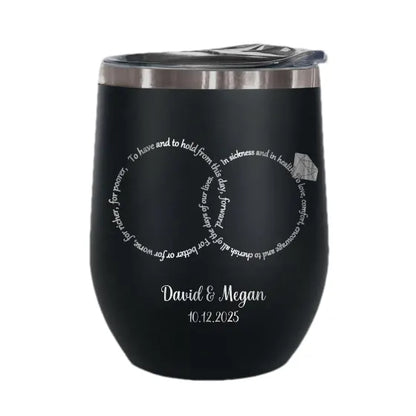 Personalized Wedding Vows Rings of Love 12oz Wine Tumbler