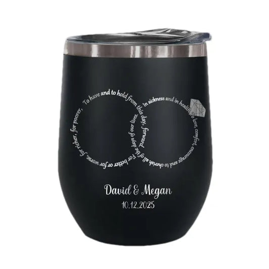 Personalized Wedding Vows Rings of Love 12oz Wine Tumbler