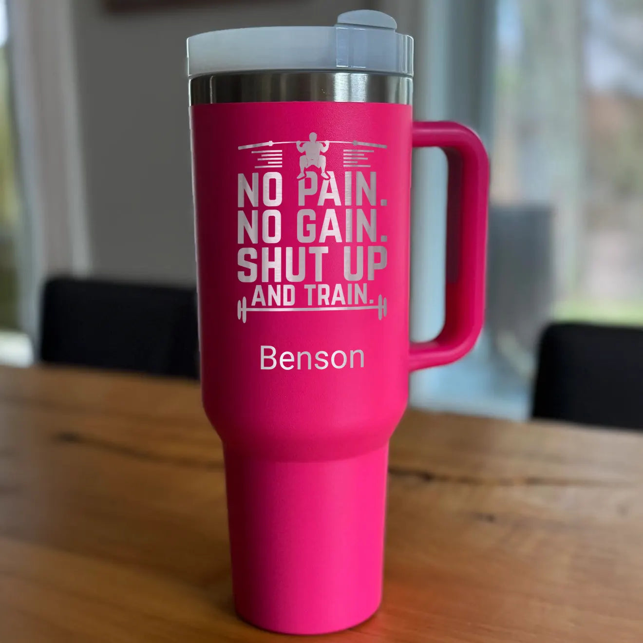No Pain No Gain Shut Up and Train Custom 40oz Name Engraved Wrokout Fitness Tumbler