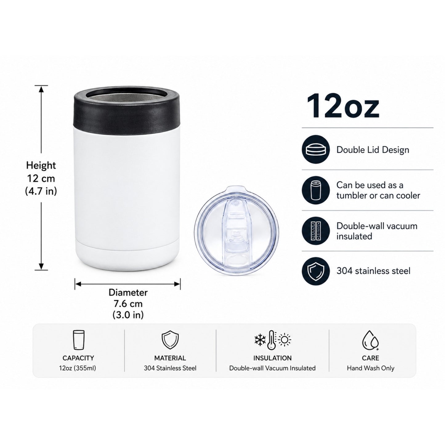Wholesale Custom Logo 12oz Dual-Lid Insulated Tumbler & Cooler - Product Image 6