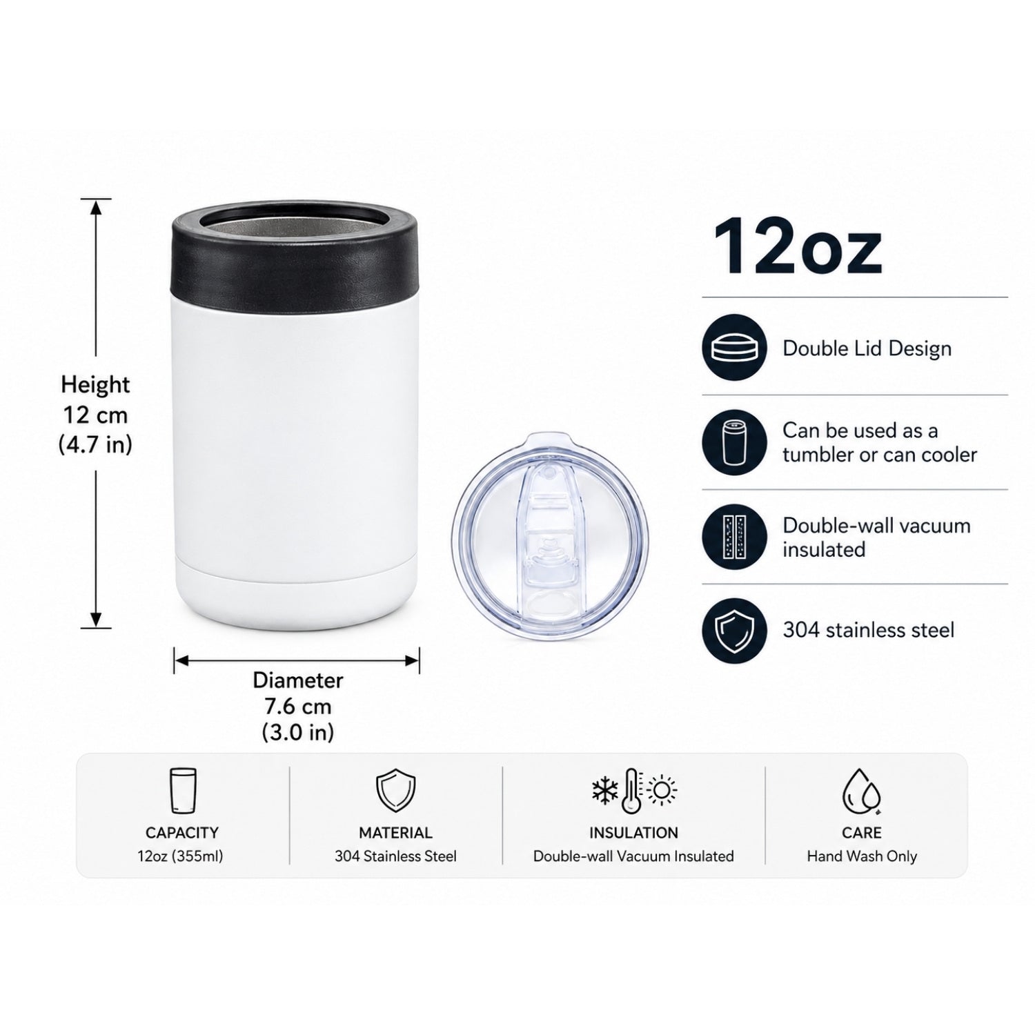 Wholesale Custom Logo 12oz Dual-Lid Insulated Tumbler & Cooler - Product Image 6