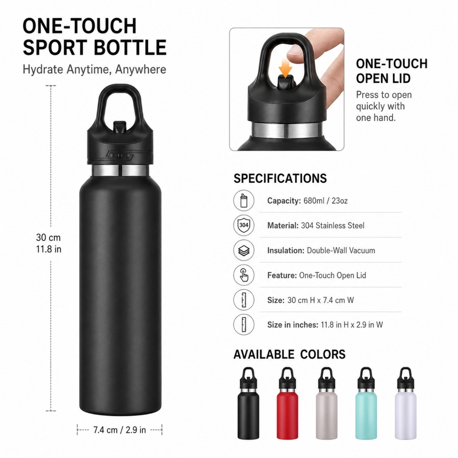 Wholesale Custom Logo 23oz Insulated Tumbler One Touch Lid - Product Image 8