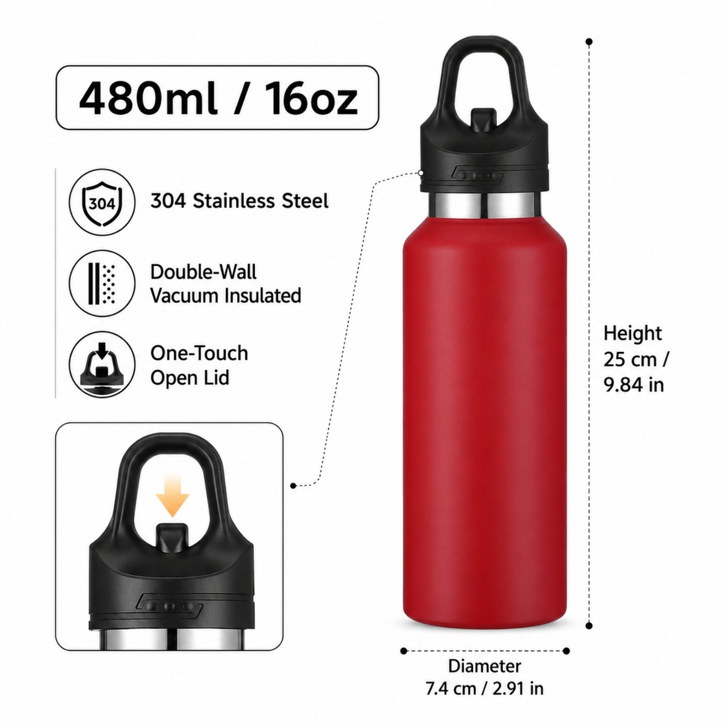 Wholesale Custom Logo 16oz Double-Wall Vacuum Tumbler with Push-Button Lid - Product Image 8