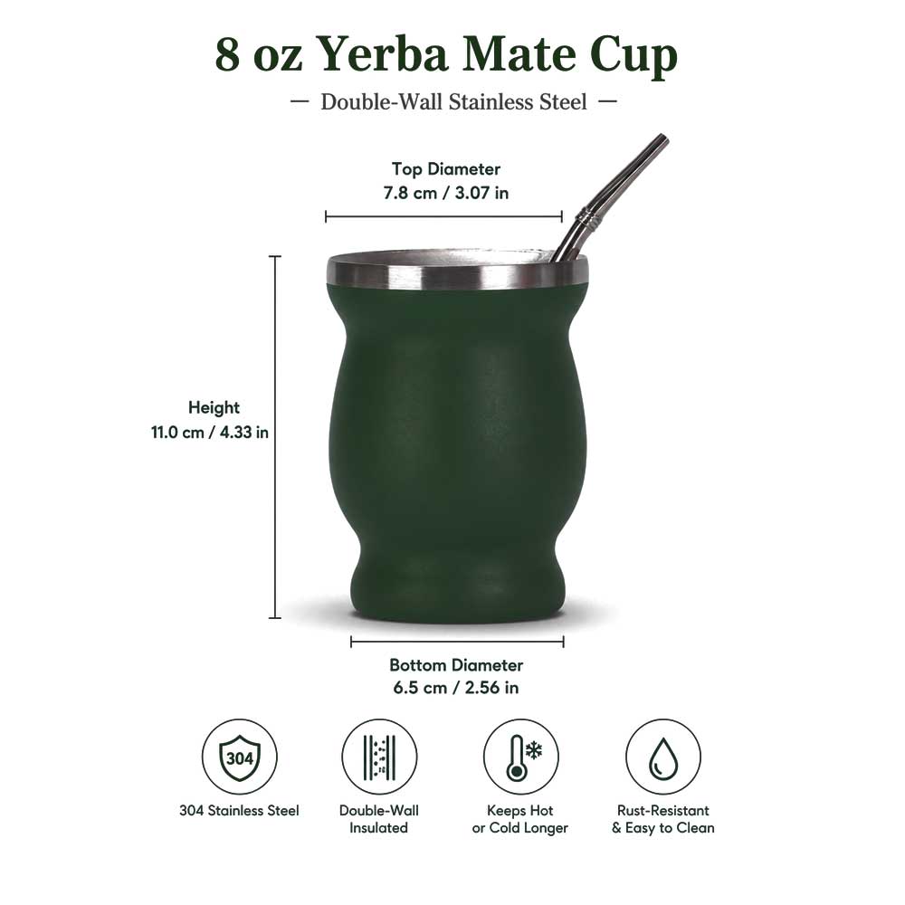 Wholesale Custom Logo 8oz Insulated Yerba Mate Cup with Straw - Product Image 8