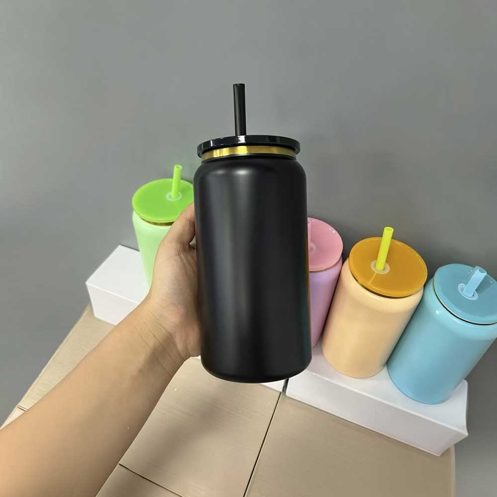 Wholesale Custom Logo 16oz Can Shaped Insulated Straw Tumbler - Product Image 5