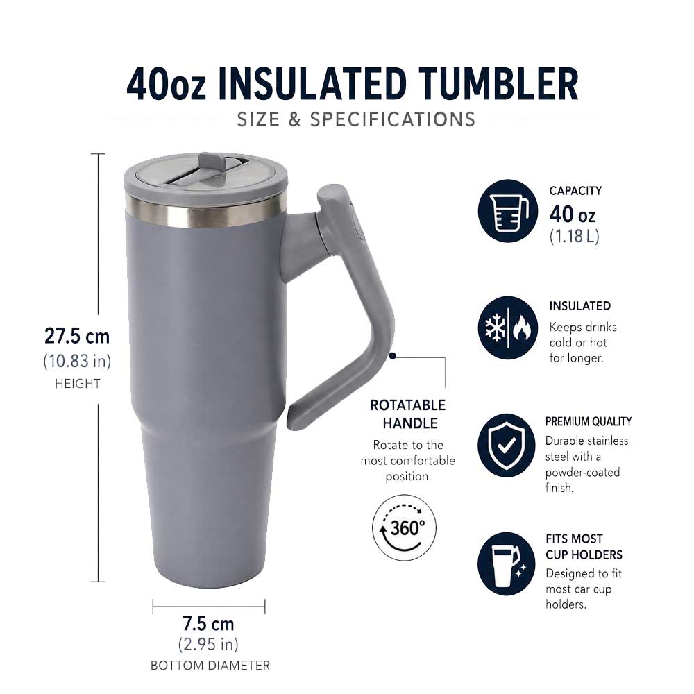 Wholesale Custom Logo 40oz Insulated Handled Tumbler with Rotating Handle - Product Image 8