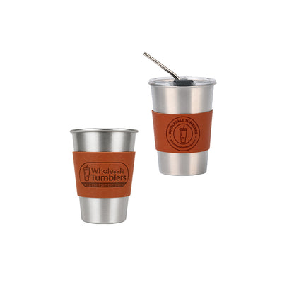 Wholesale Custom Logo 12oz Leatherette Sleeve Coffee Tumbler - Main View