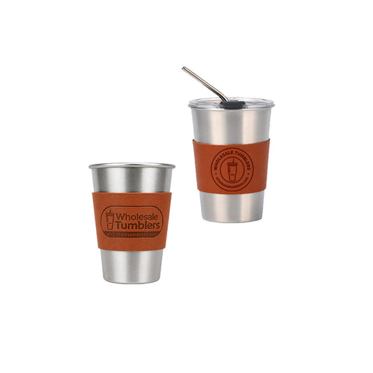 Wholesale Custom Logo 12oz Leatherette Sleeve Coffee Tumbler - Main View