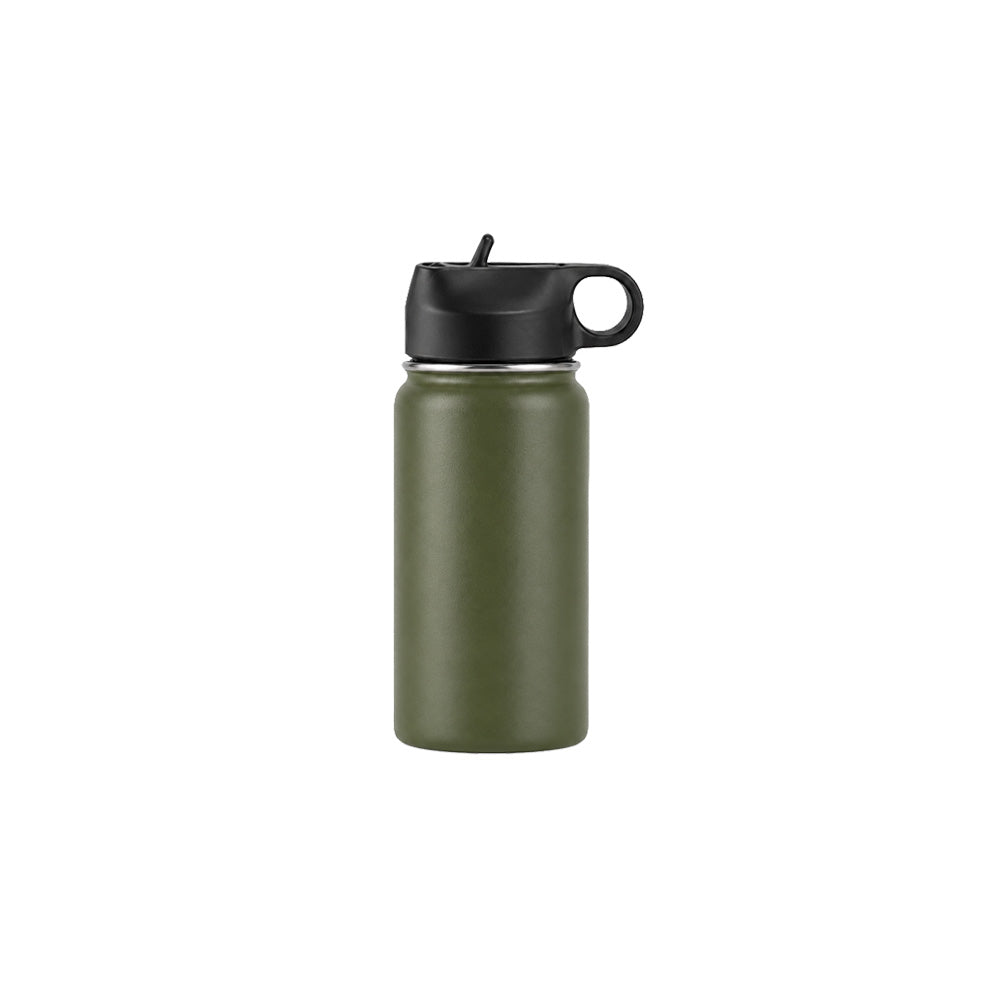 Wholesale Custom Logo 12oz Stainless Steel Water Bottle with Flip Straw - army-green
