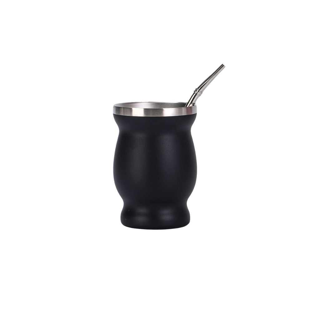 Wholesale Custom Logo 8oz Insulated Yerba Mate Cup with Straw - black